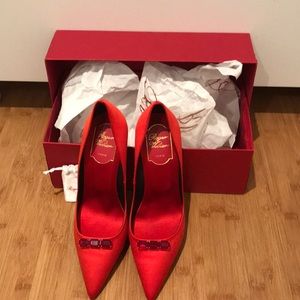 Roger Vivier red satin crystal pumps in size 37.
